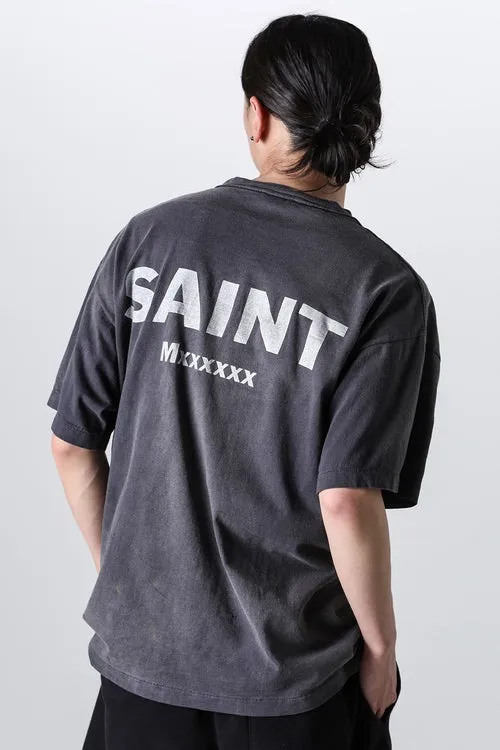 SAINT Mxxxxxx × EVANGELION NEON GNSIS TEE/BLK co-branded Neon Genesis Evangelion distressed short-sleeves, washed black S-XL, vintage NEW VINTAGE, top printing technology, garment dyeing, re-washed, distressed, correct co-branded main mark/washing mark